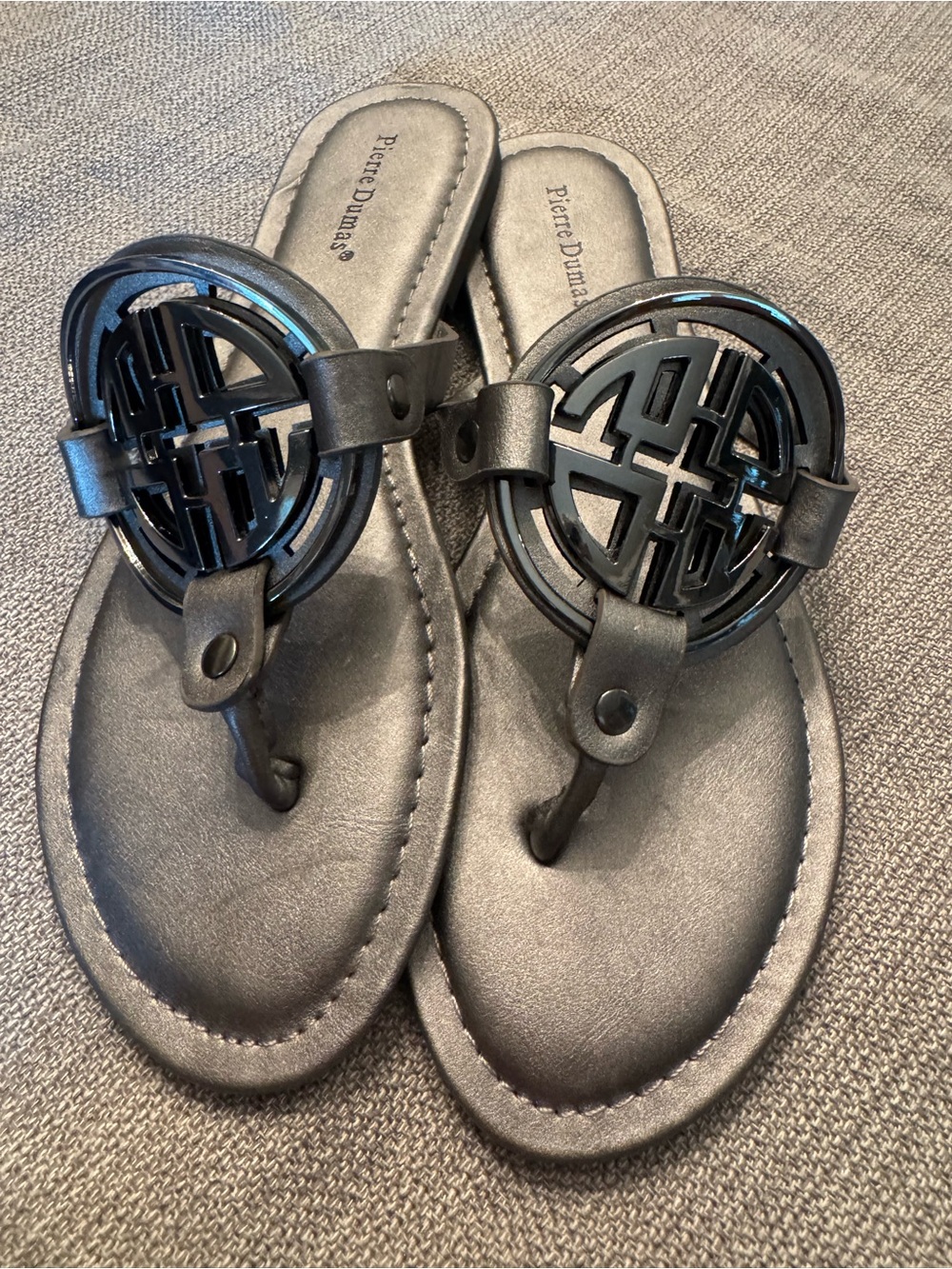 Pierre Dumas Pewter Logo Thong Sandals